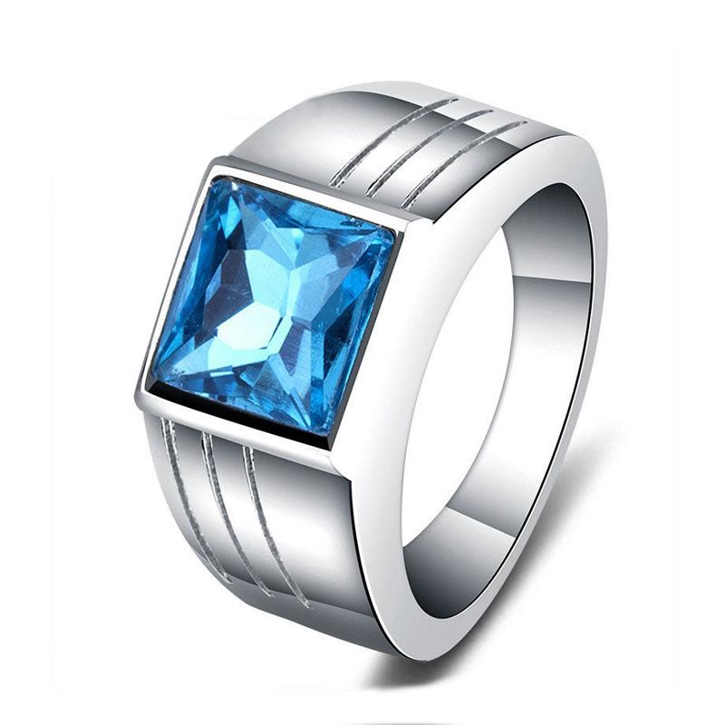 

Модное мужское кольцо с синим кристаллом CZ, роскошное кольцо для помолвки медного цвета, классическое украшение для свадебной вечеринки, подарок на День святого Валентина 14