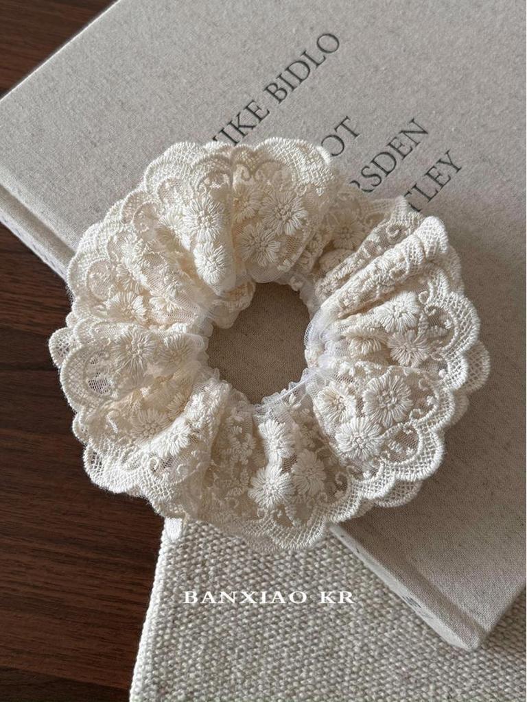 French Retro Bow Lace Double-Layer Hair Ring - 2024 Trendy Head Flower Accessory