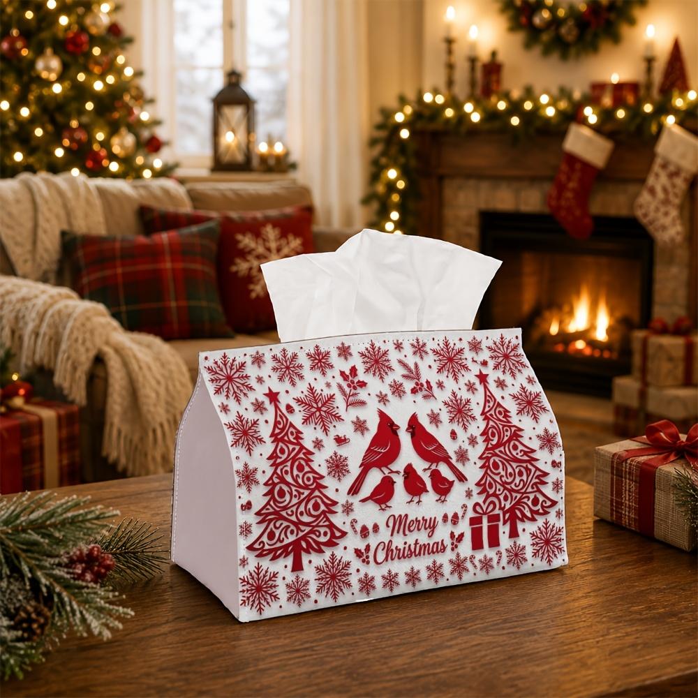 1pc Nordic Minimalist Winter Tissue Box | Multi-functional Christmas Napkin Box, Available Suitable for Home, Christmas Car Decoration Cardinal Bird P