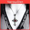 Gothic Large Baroque Silver Cross Pendant Necklace For Women With Geometric Design And Glass Charm