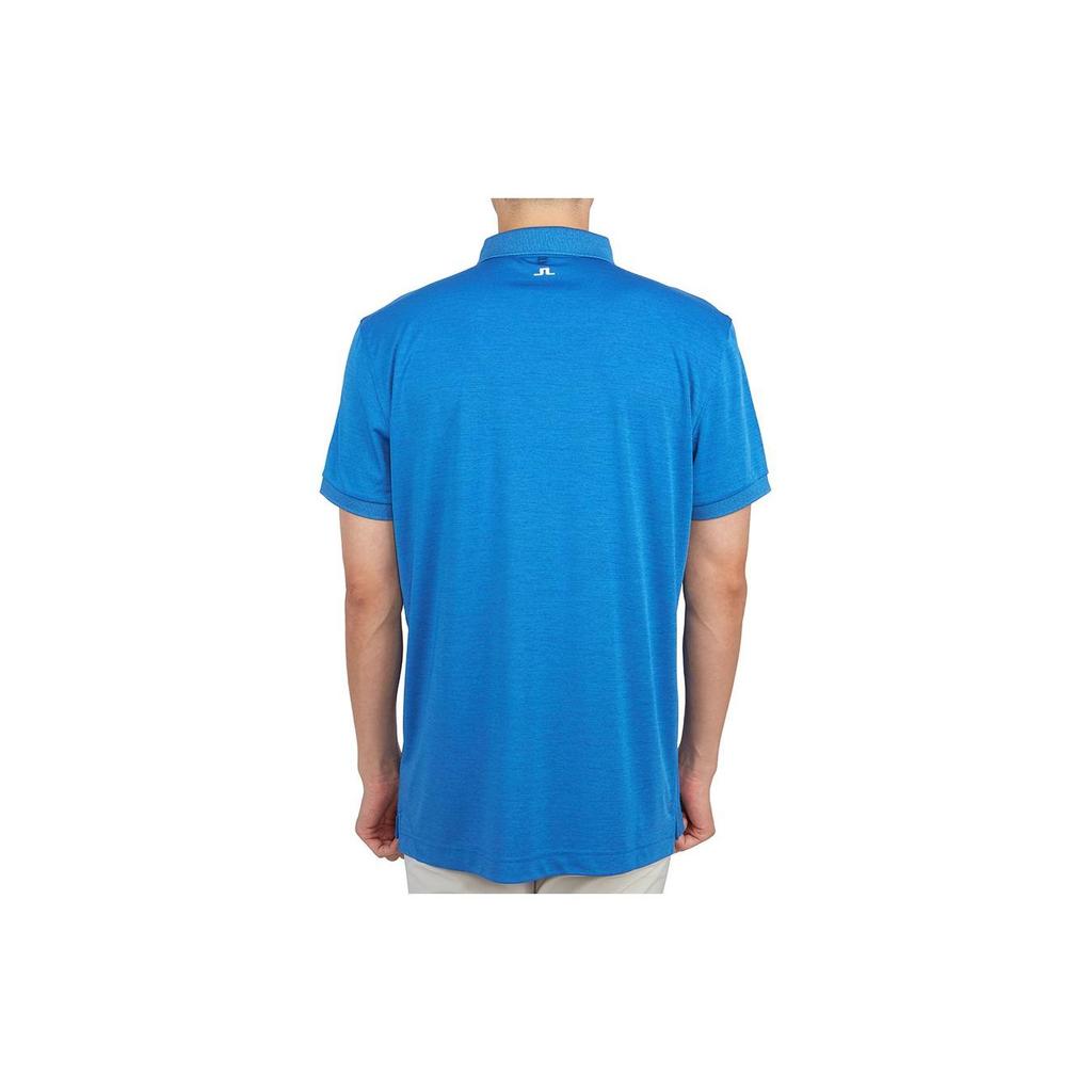 J.LINDEBERG Solid Color Polo Neck Button Letter Brand Logo Embroidered Slim Fit Short Sleeve T-Shirt Men Tops Blue GMJT07642-O478
