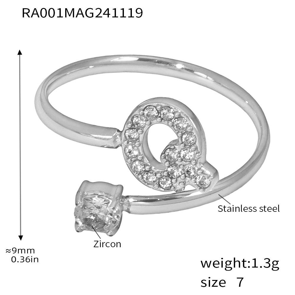 Oumeika Titanium Steel Jewelry Set: 26 Zircon-Inlaid Letters, PVD Gold-Plated Necklace, Bracelet, Earrings, and Ring.