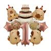 10Pcs Cartoon Animal Capybara Theme Birthday Cake Foil Balloon Children Birthday Party Coffee Number  Balloon Baby Shower Decora