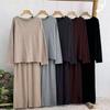 Loose Casual Style Knitted Suit Women's Autumn and Winter New Curled Round Neck Sweater Wide-leg Pants Two-piece Set