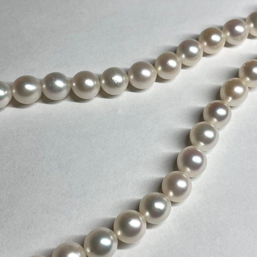 Used Aurora Interference colorLarge Beads Akoya Pearls 8.0-8.5mm Necklace Silver Engraved Pearl Necklace Pearl
