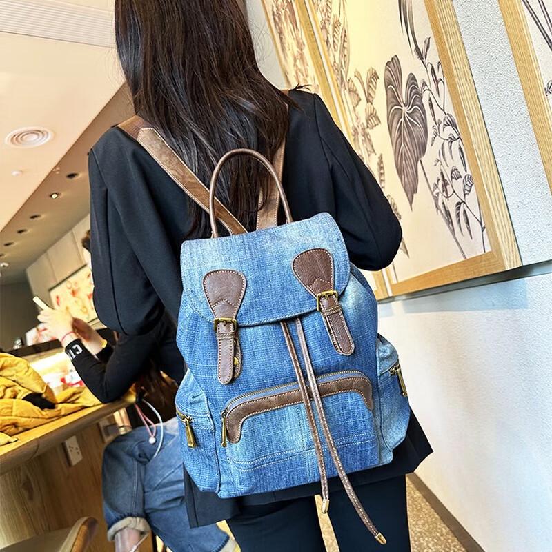 Cool Walker XDLM Women's Vintage Denim & Leather Backpack
