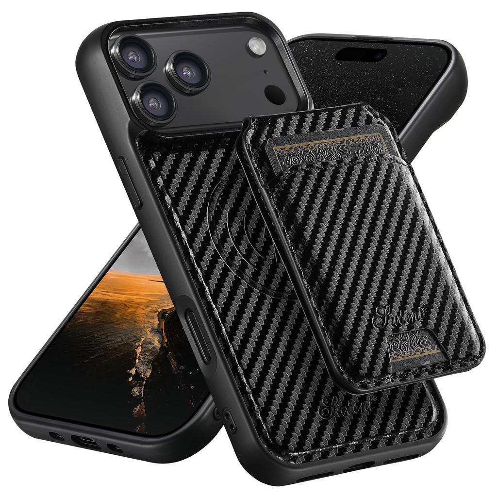 Phone Case with Card Holder for iPhone 18 17 16 15 14 13 12 Pro Max Air Plus Carbon Fiber Aramid Style for Magsafe Cover K0029