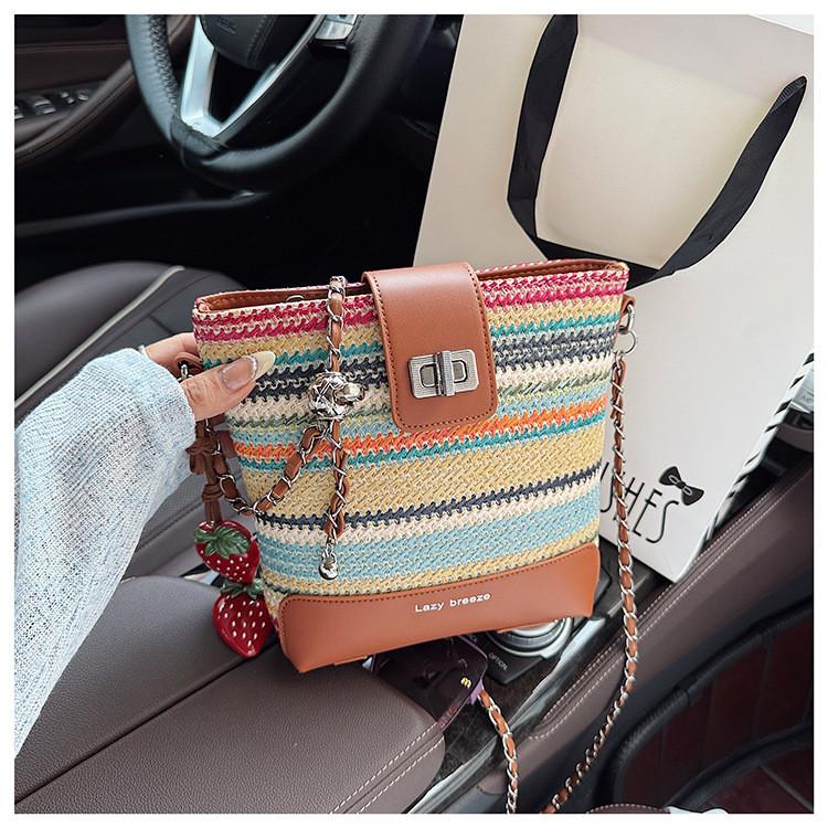 IELGY Rainbow Woven Bag Women Straw Bag