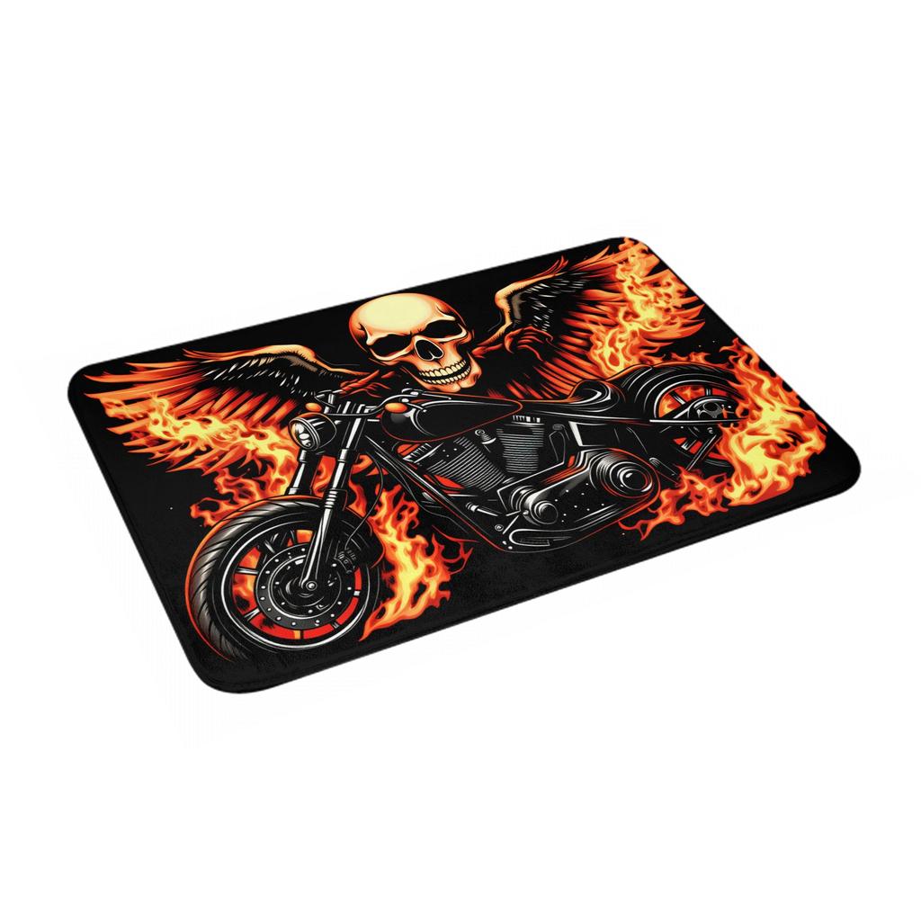 Retro God Of Death Flame Gothic Motorcycle Doormat Anti-Slip Entrance Kitchen Bath Floor Door Mats Garden Rug Carpet Footpad
