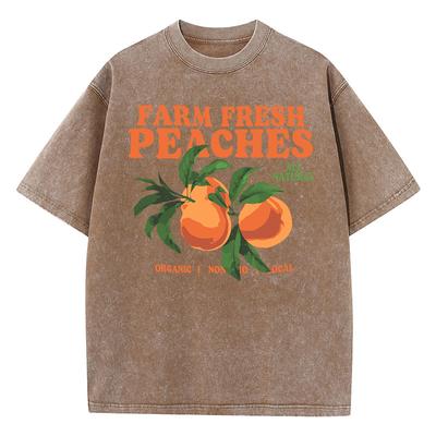 Farm Fresh Peaches All Natural Print Female Washed T Shirts Sport Casual T Shirt Summer Hip Hop Clothes Cotton Loose