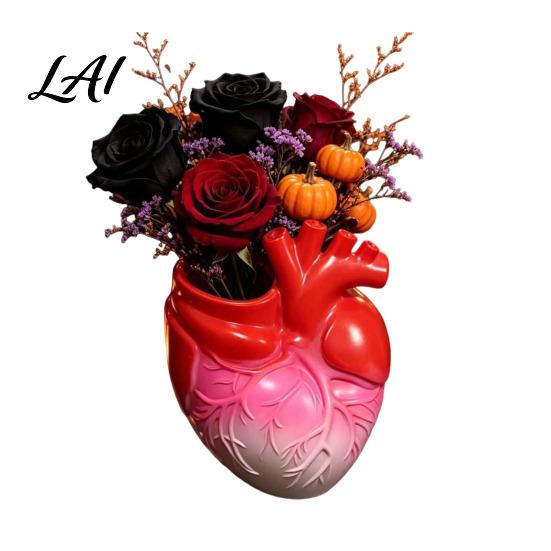 Skull Base Ornament Hand Holding Human Heart Organ Vase Gothic Anatomical Shaped Planter Spooky Halloween Desktop Flower Pot for Living Room