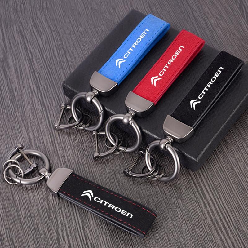 Metal Suede Key Ring Keychain Car Logo Accessories For Citroen C1 C2 C3 Vts C4 Saxo C4L C5 C6 C8 Xsara Picasso Berlingo Cactus