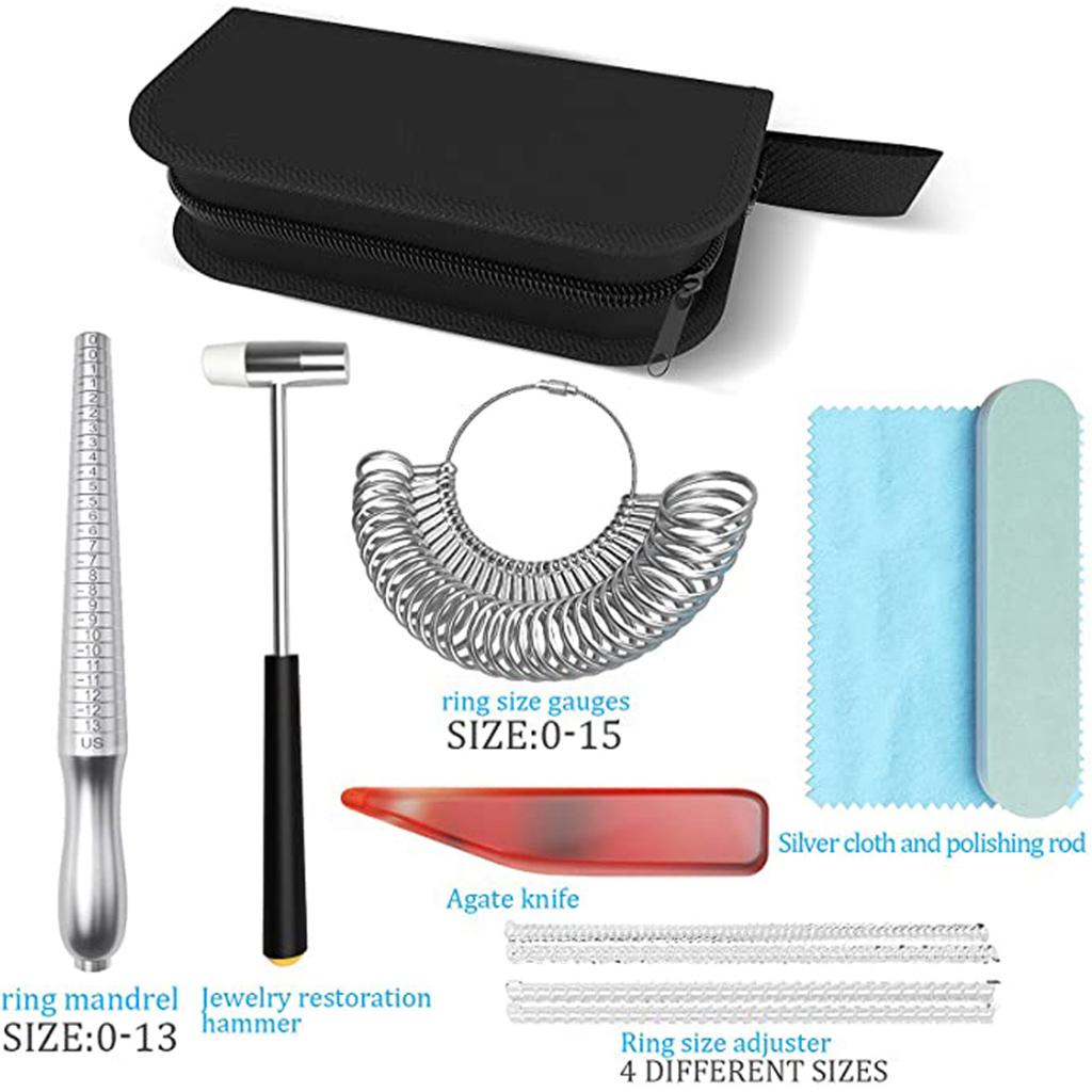 Ring Size Measurement Tool Set Ring Measurement and Finger Size Mandrel with Polishing Cloth for Jewelry Measurement
