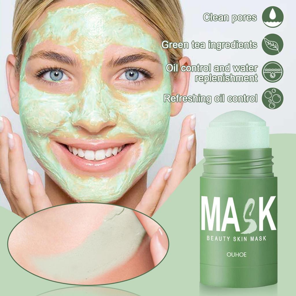 OUHOE Green Tea Mask Stick Acne Blackheads Acne Facial Cleansing Firming Pore Smear Mask Mud