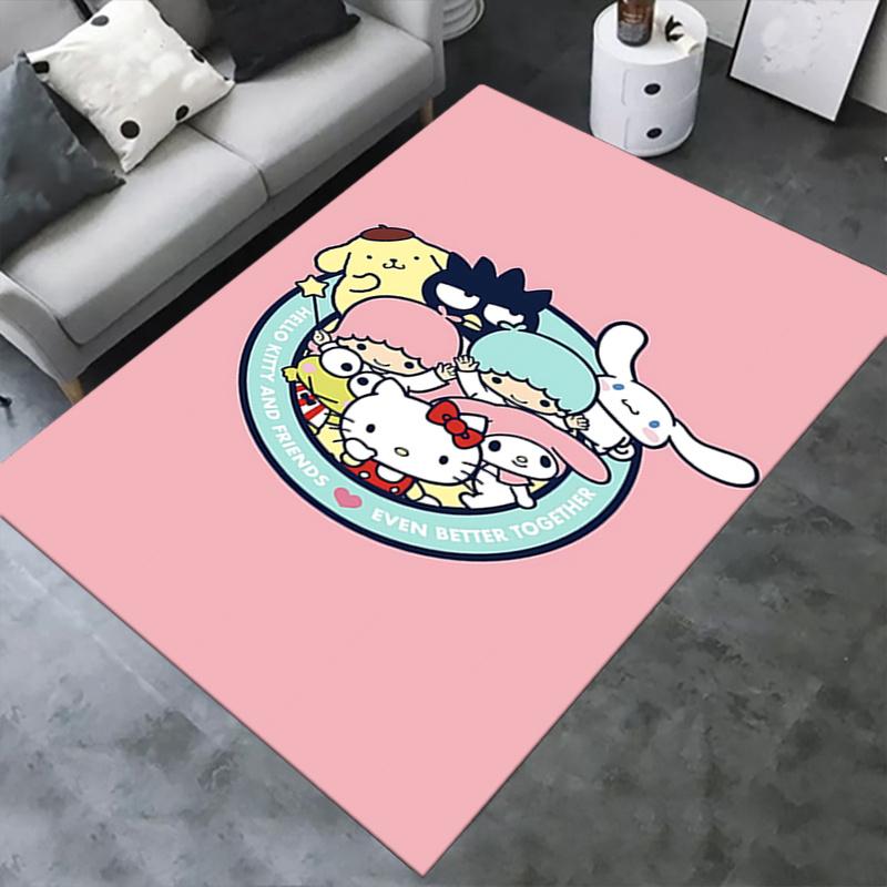 Office Rug Hello Kitty, Friends Anti-Slip Rug, Machine Washable for Living Room, Bedroom, Office, Multiple Sizes, Bedroom Mat, Decorative Mat, Durable