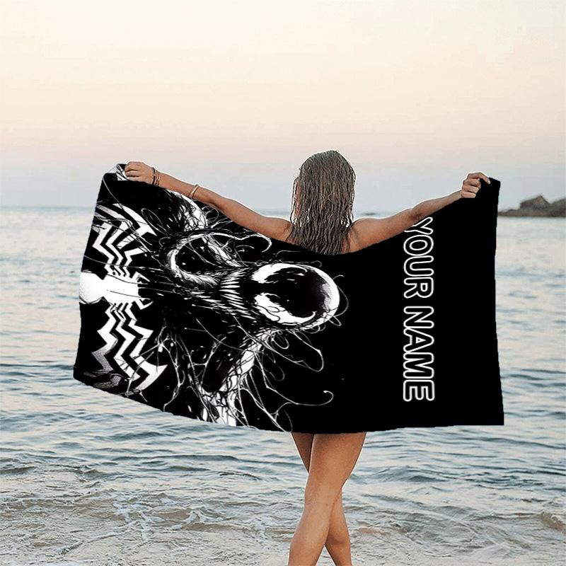 1pc Venom4 Beach Towel with Custom Name, Beach/Swimming/Bath/Picnic/Camping Towel, Suitable for Seaside Beaches