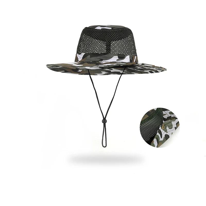 Summer Camouflage Bucket Hat Outdoor Breathable Mesh Sunshade Hat Men's Panama Hat Bucket Hat Travel Camping Climbing Fishing Cap UV Protection Hat