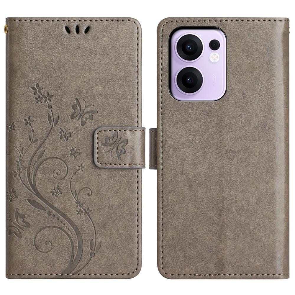 For Oppo Reno13 F 4G/5G Leather Wallet Case Butterfly Flower Imprinted Phone Cover with Strap