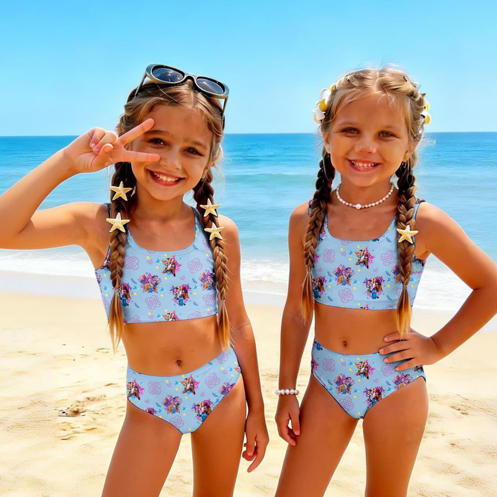 

Girls Two Piece Swimsuit Set Tankini Top and Bottoms Summer Swimwear for Kids Lightweight Quick Drying Bathing Suit 90 небо синє кольору
