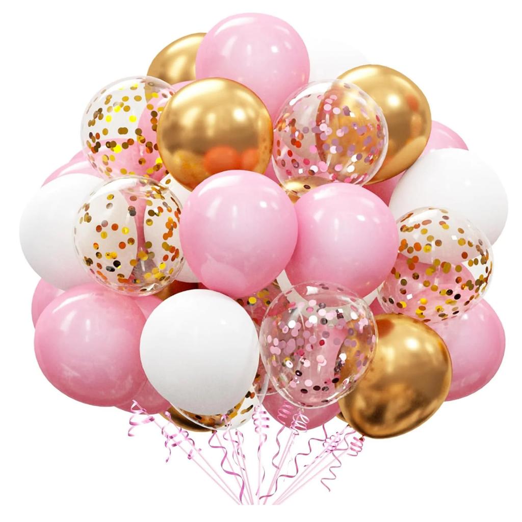 60pcs Gold Confetti Latex Set, 12 Inch Helium Party Supplies For Confession Proposal Wedding Girl Birthday Baby Baptism Party Decoration