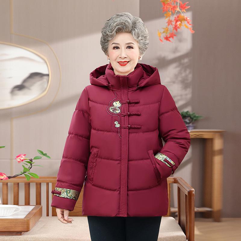 

Стильная хлопковая куртка с капюшоном для женщин среднего и пожилого возраста: Теплое зимнее пальто на флисовой подкладке L красный