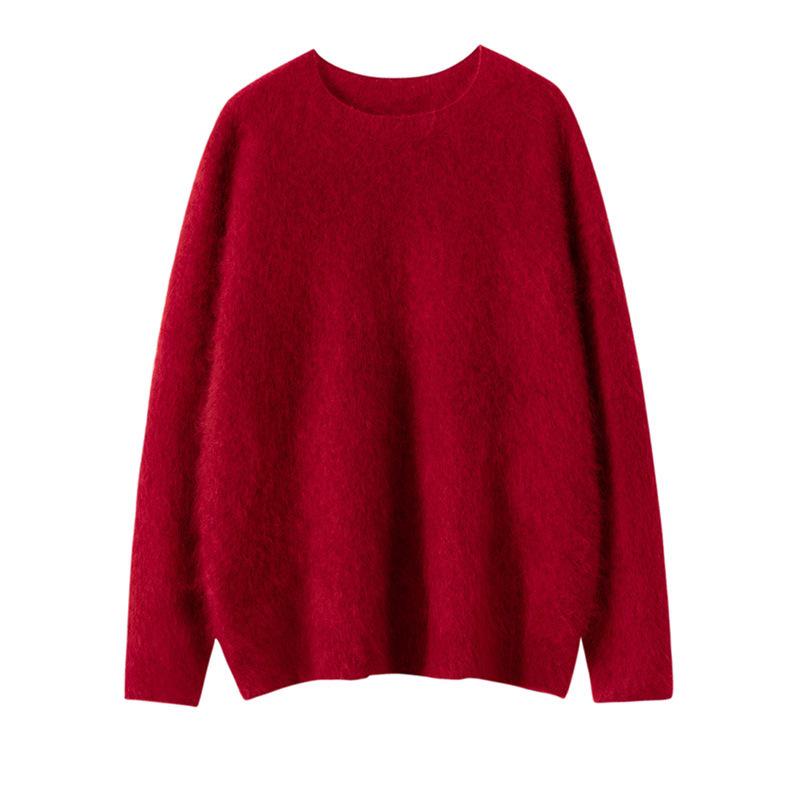 Seamless Cashmere Women's Loose Brushed Sweater - Round Neck Pullover Base Layer Jacket
