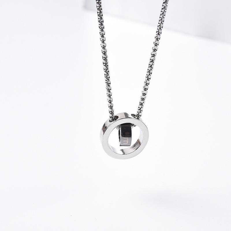 Simple Titanium Steel Jewelry Love Double-Ring Couple Necklace Personalized Hip-Hop Double-Ring Men'S And Women'S Pendant Pendant