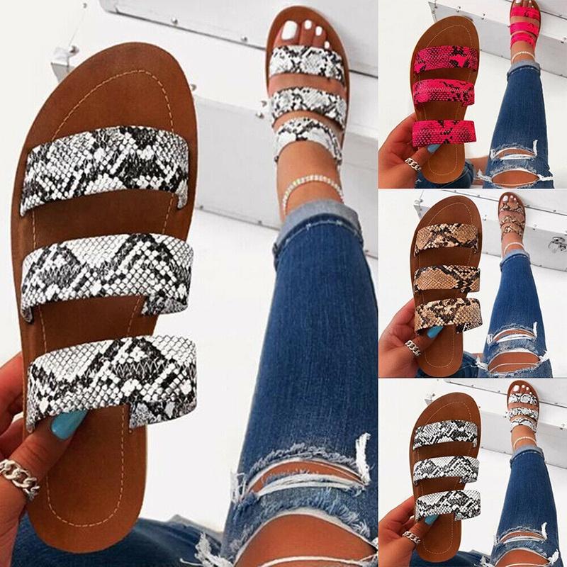 Stylish Women's Snakeskin Slippers Casual Flats Sandals Perfect For Summer Days