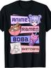 2026 Summer Short-Sleeve Printed T-Shirt, Featuring Anime Holding Ramen and Milk Tea, Suitable for B