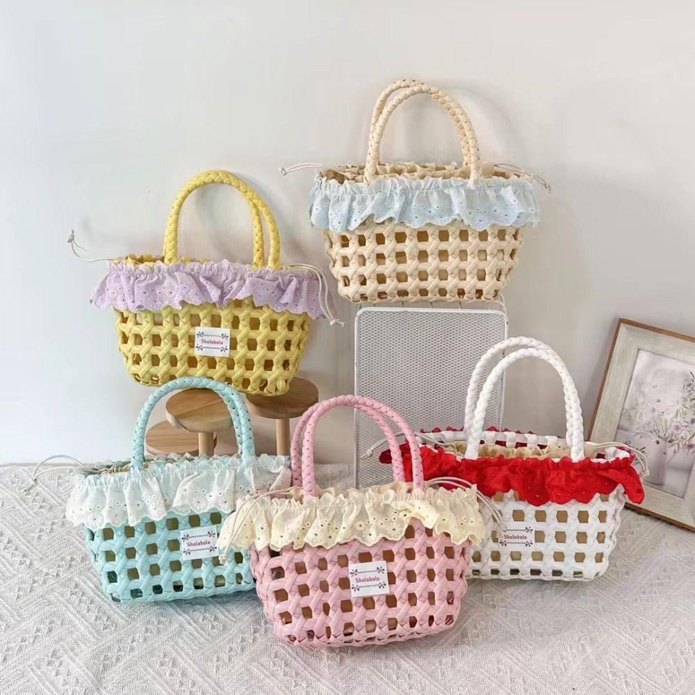 Casual PVC Hollow Weave Bag Large Capacity Vacation Style Vegetable Basket Bags Shoulder Bags