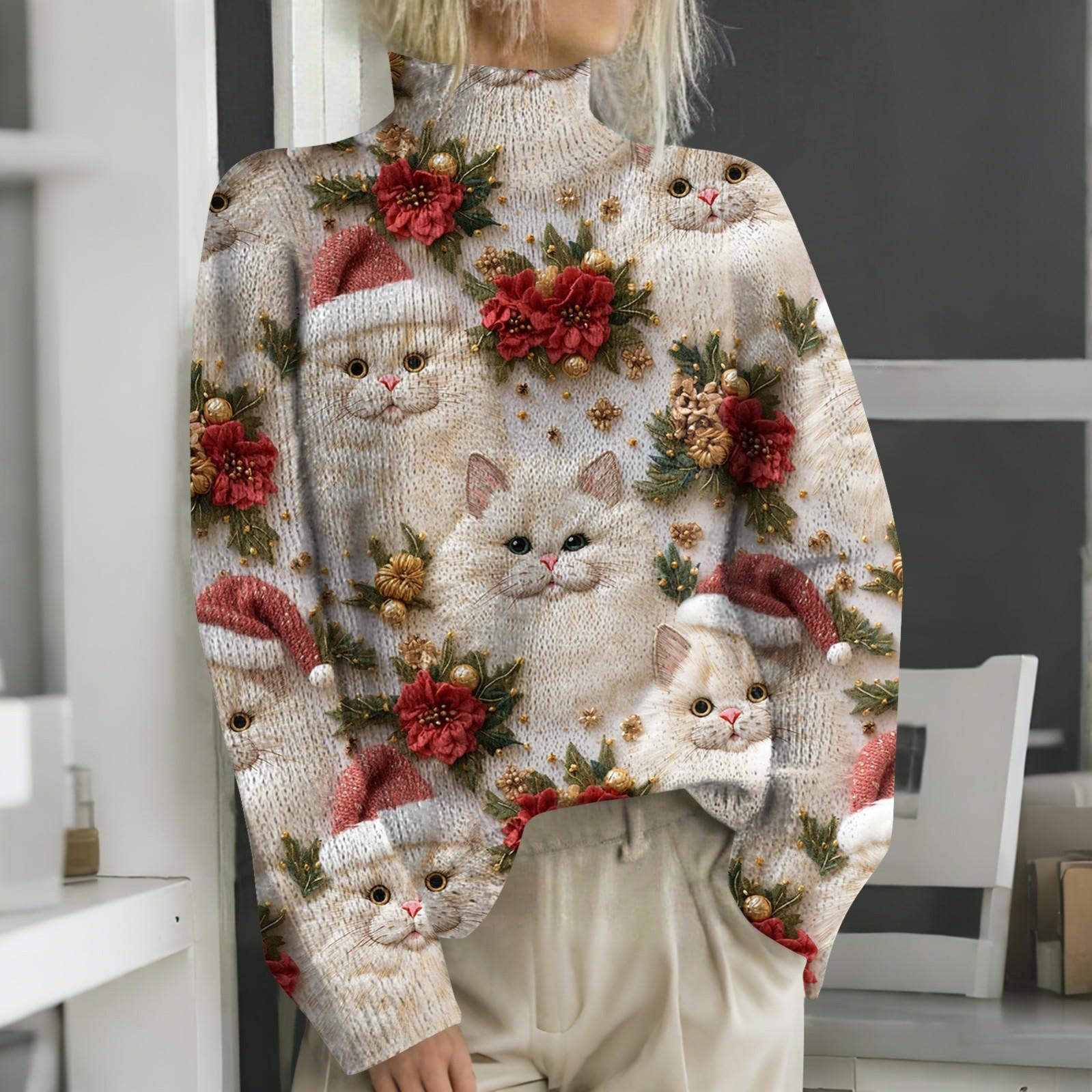 Рождественские толстовки для женщин Вязаный свитер Милая рубашка Осенняя водолазка Пуловер Топы S
