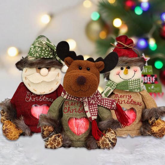 Christmas Gift Bags Zipper Design Reusable Fabric Gift Bags for Gifts Candy Fruits 3D Santa Snowman Deer Shaped Storage Bag for Party And Festival
