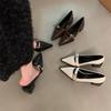 Dames Herfst Pointed Toe Blokhak Franse Lederen Pumps
