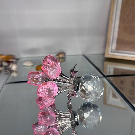 Nep Kristal Rozenboeket Beeldje met Ronde Vaas Bloemen Glas Decoraties Handgemaakte Roos Bloemen Cadeaus voor Valentijnsdag Moederdag Verjaardag Jubileum