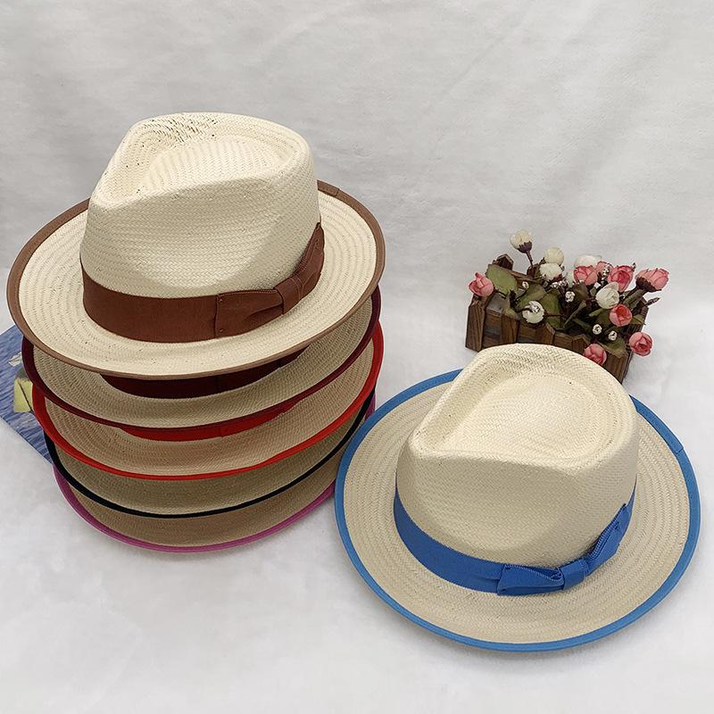 straw jazz hat for Men's and Women's Handmade Woven Sunshade Jazz Straw Hat with Summer Hat Binding and Color Matching Design