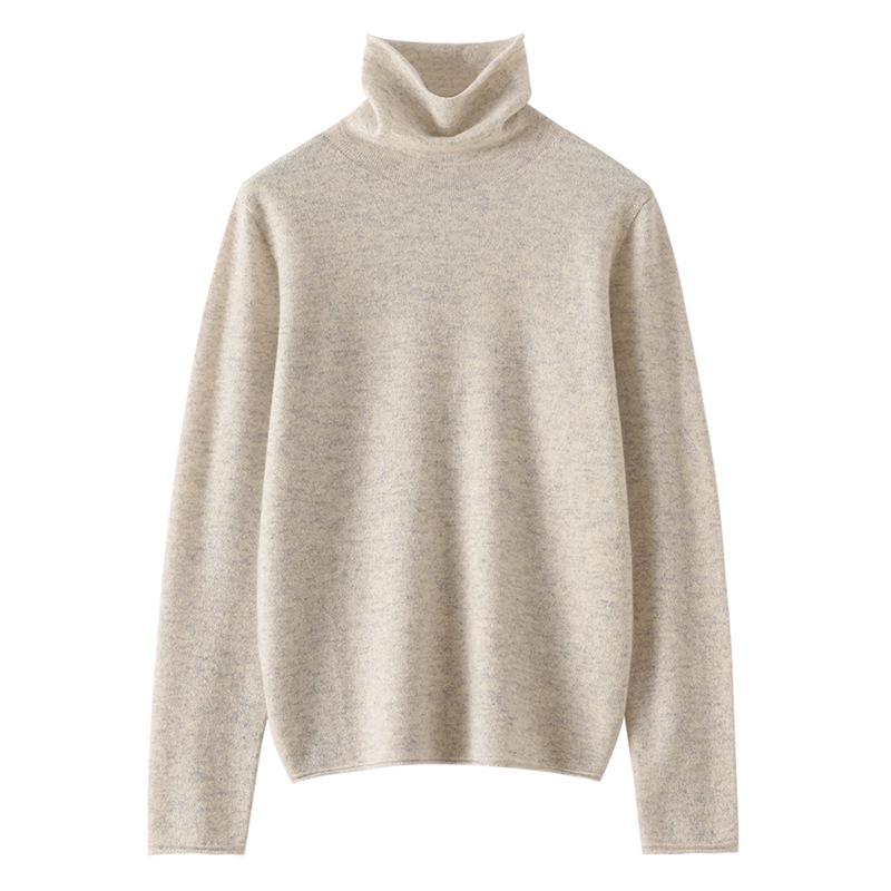 Women’s Cashmere Pile Collar Sweater - High Collar, Knitted, Loose Fit, Slim Inner Layer