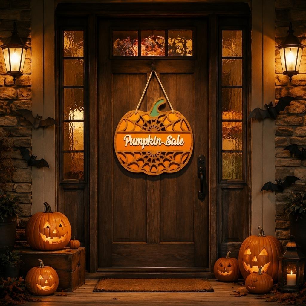 Halloween Pumpkin Wooden Door Sign Hanging Wall Decor Party Supplies