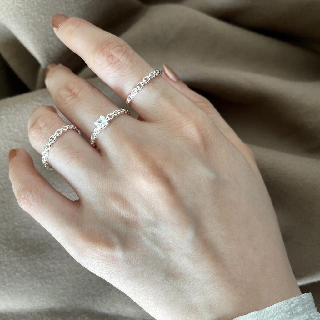 Korean Retro Style Adjustable Zircon Chain Ring for Women