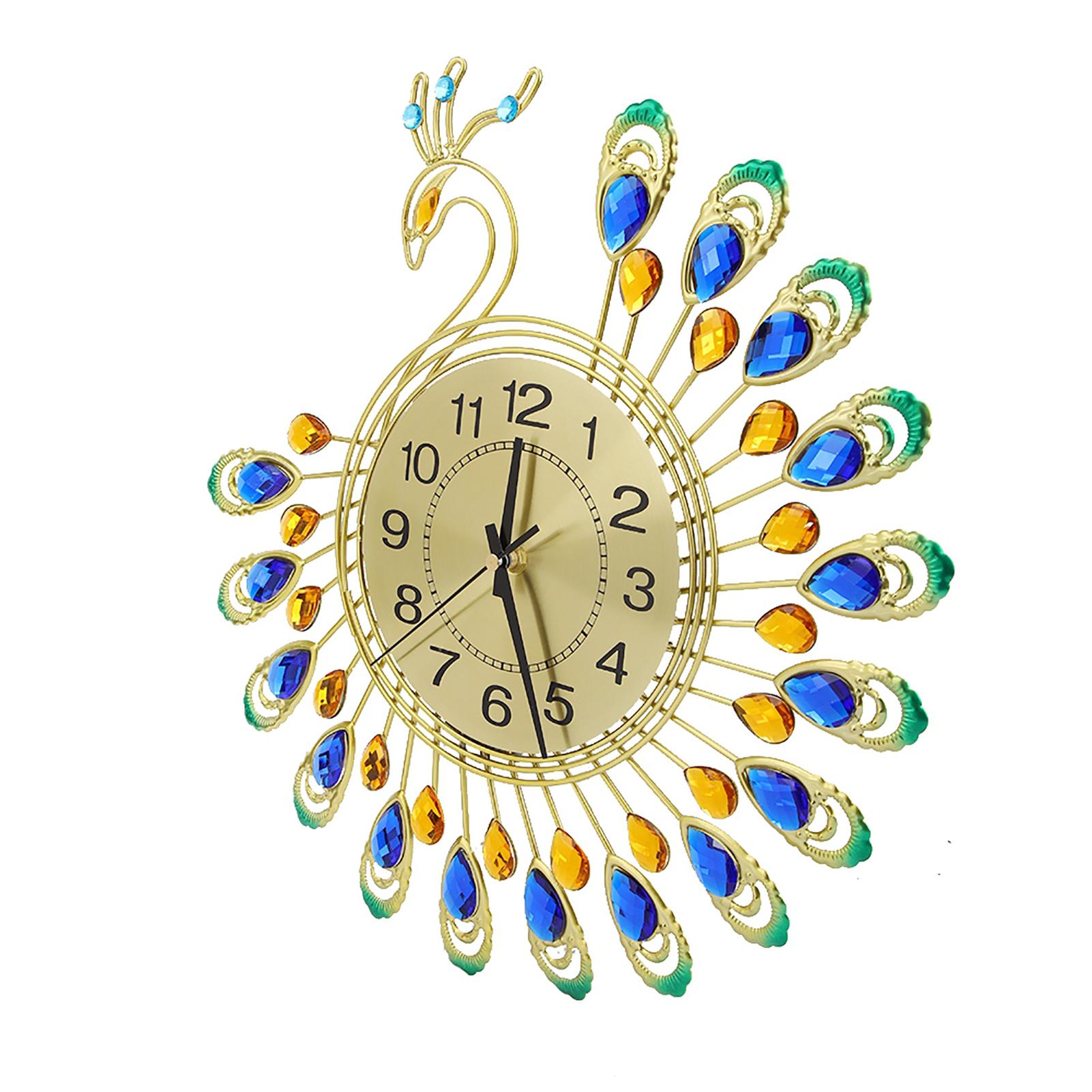 

Iron Modern Wall Clock Large 3D Peacock Shape Non Ticking Silent Clock For Living Room Decor