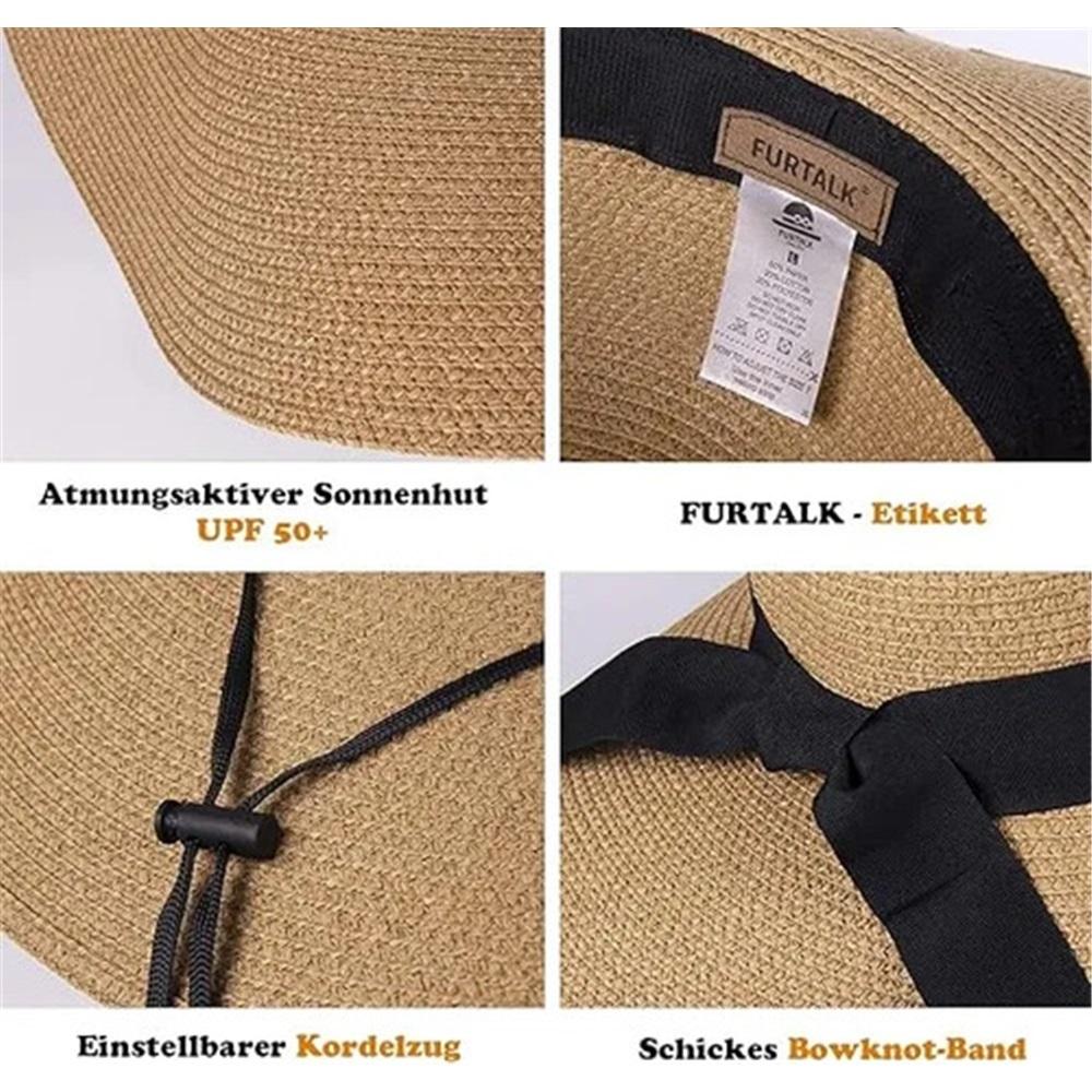 Khaki Women Wide Brim Sunscreen Straw Hat Upf 50 Summer Ha