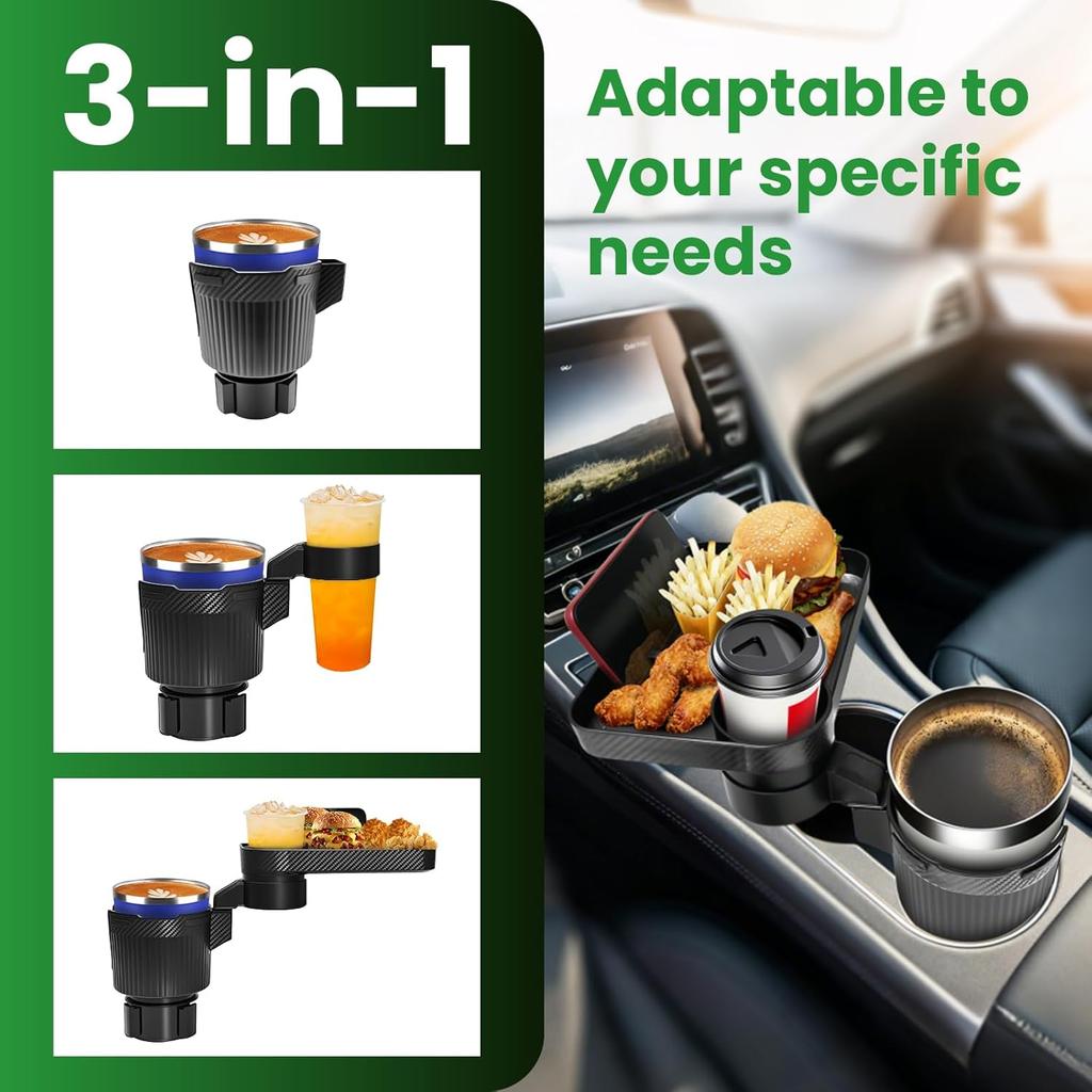 Car Cup Holder Tray, Extra Large Car Cup Holder Expander With 360° Rotation Fit Most Big Cup Detachable 3 In 1 Car Trays For Eating, Phone & Snack