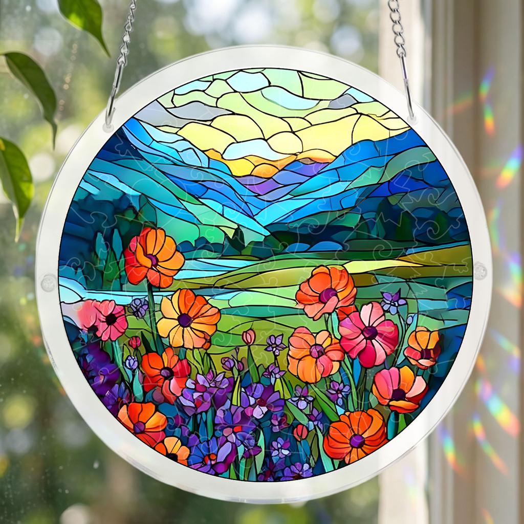 Akrylové puzzle lze zavěsit na dveře, do zahrad, pro vnitřní i venkovní dekoraci. Akrylové puzzle Lapač slunce Závěs na okno