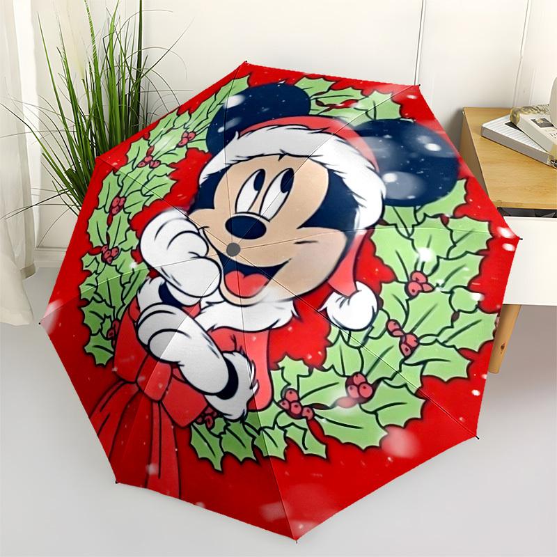 1 Stück Weihnachts-Mickey Automatischer Faltregenschirm, Kompakter Tragbarer Reise-Regenschirm, Perfektes Geschenk für Freunde yy250806037