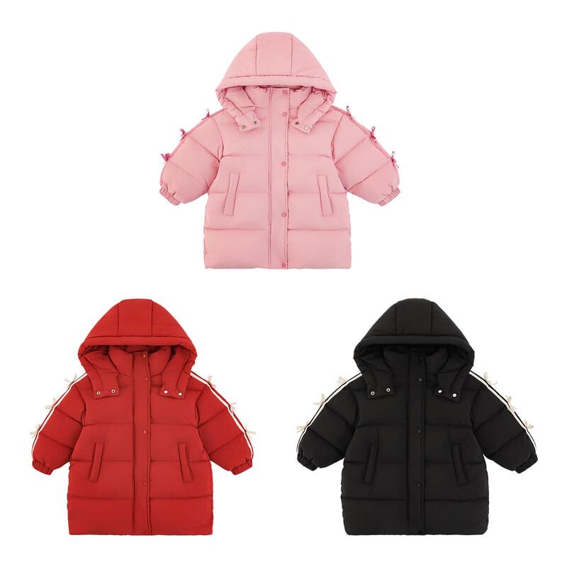 YouYou Girls' 2025 Winter Thick Hooded Mid-Length Cotton Coat