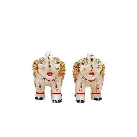 

Декоративная статуэтка слона для домашнего декора, дизайнерская мраморная статуэтка, пара слонов с золотой и красной работой минакари