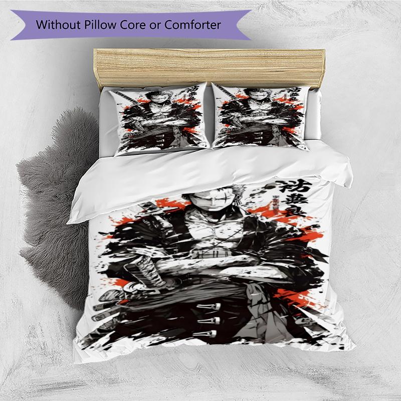 3pcs Duvet Cover Set (1*Duvet Cover + 2*Pillowcase, Without Core), Roronoa Zoro Print Bedding Set, Bedroom Decor, All‑Season, Gift
