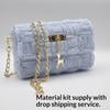 Woven Crossbody Bag Light Blue Handmade Gold Chain Deer Pendant Elegant Ladies Shoulder Bag for Brunch Dates
