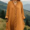 Women's Ruffle Trim V Neck Dress Summer Casual Loose Long Sleeve Maxi Dress Flowy Boho Beach Sundress with Pockets