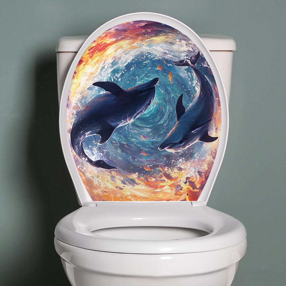 1pc Dolphin Home Bedroom Bathroom Toilet Sticker Decoration Beautification Self-adhesive Wallpaper Home Accessories
