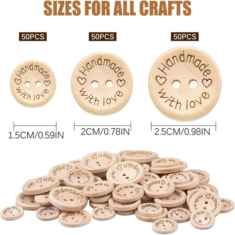 150 Pcs Wooden Buttons Set Handmade 2 Holes Natural Wooden Buttons for Clothes Decorative Sewing Accessories Craft Decorations